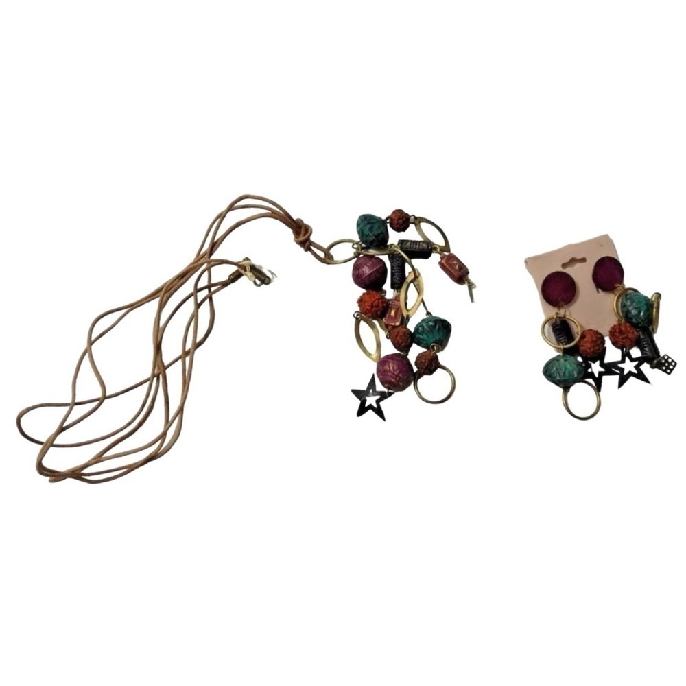 Vintage 60’s Jewelry Set Handcrafted Celestial Necklace Earrings Boho Whimsigoth